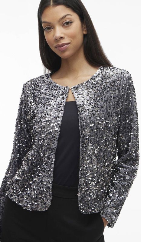 VILA gevoerd vest grijs met pailletten