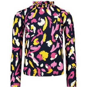 B.Nosy longsleeve met all over print en ruches donkerblauw/paars/geel