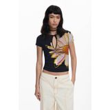 T-shirt - Print - Korte Mouwen - Opening aan de Voorkant - Regular Fit