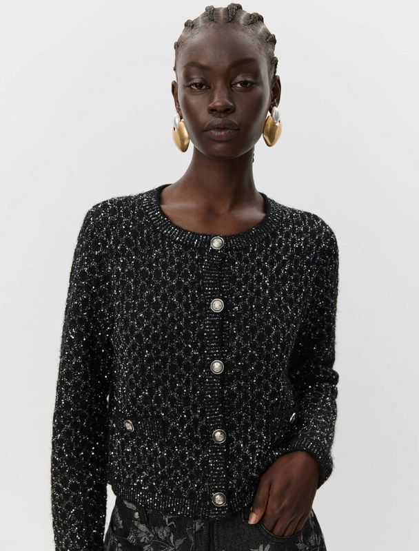 Sofie Schnoor - Carnetsw Cardigan - Zwart - Dames - Gebreid met Pailletten