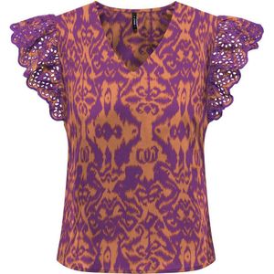 ONLY blousetop ONLLOU met all over print en ruches paars/oranje