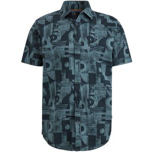 PME Legend kanten regular fit overhemd met all over print donkerblauw