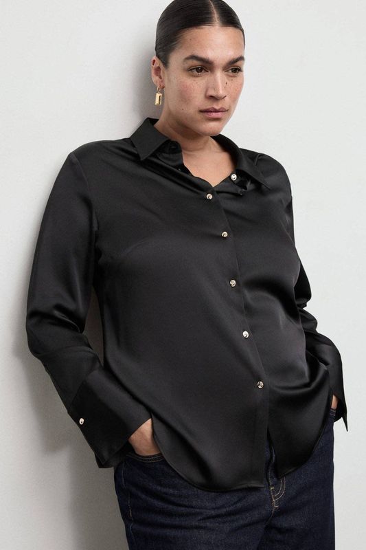 MANGO - IDEALE - Blouse - Zwart - Klassieke Blouse - Lange Mouw