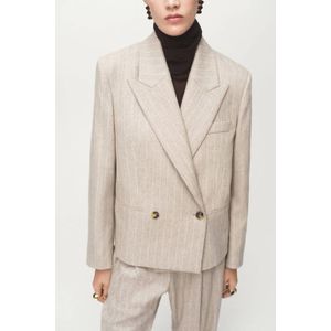 Mango oversized blazer met krijtstreep beige