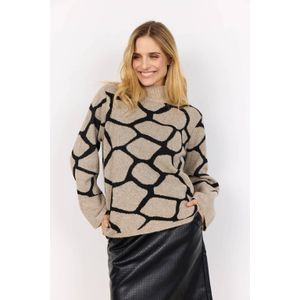 Soyaconcept - Trui - Zand - Wol - Rechte Mouwen - Opstaande Kraag