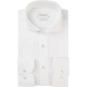 Profuomo gebreid slim fit strijkvrij overhemd wit