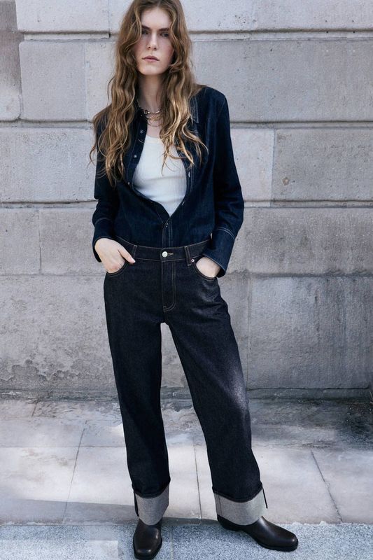 Mango straight leg jeans dark blue denim