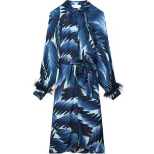 POM Amsterdam blousejurk met all over print donkerblauw/ blauw/ wit