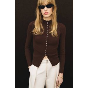 Mango gebreid vest donkerbruin