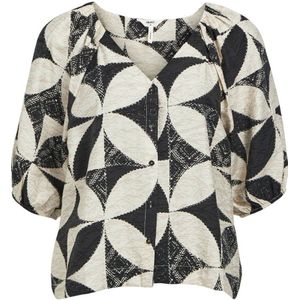 OBJECT blouse OBJBETINA met all over print zwart/ crème