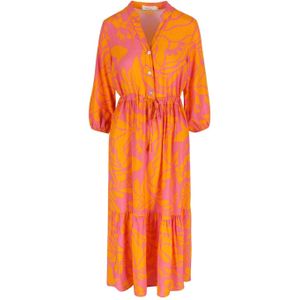 LOLALIZA jurk met all over print en volant fuchsia/oranje