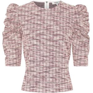 Morgan top met all over print en plooien roze/ ecru