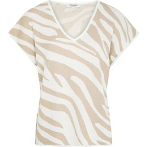 Morgan fijngebreide top met all over print en ruches ecru/beige