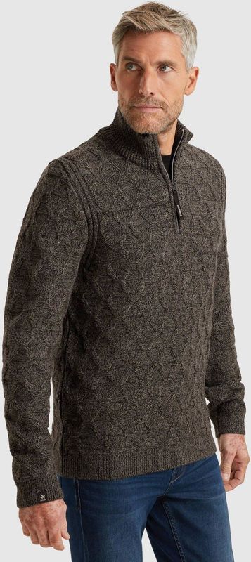 Vanguard - Trui Half Zip - Bruin - Wol Blend