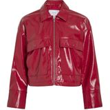 VILA - Viquest L/S Jacket/Ln - Imitatieleren Jas - Rood