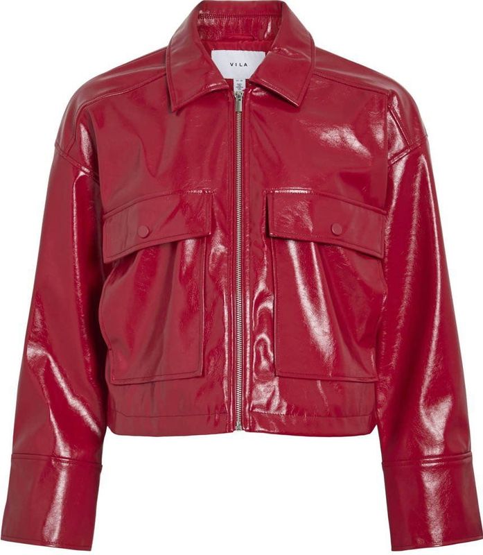 VILA - Viquest L/S Jacket/Ln - Imitatieleren Jas - Rood