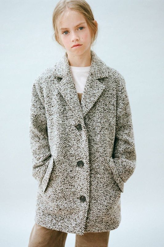 Mango - Kids - Manteljas - Grijs - Klassieke Kraag - Lange Mouwen