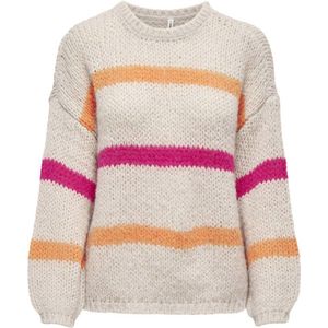 ONLY gestreepte grofgebreide trui ONLJACKIE van gerecycled polyester offwhite/roze/oranje