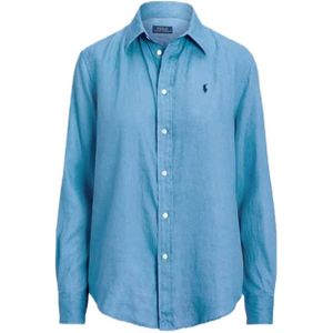 POLO Ralph Lauren linnen blouse met logo blauw
