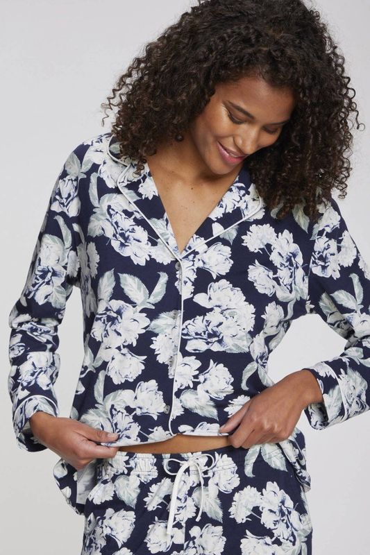 LASCANA - Pyjama - Navy - 2-delig - Katoen - Bloemenprint