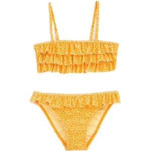 WE Fashion bandeau bikini met ruches geel/wit