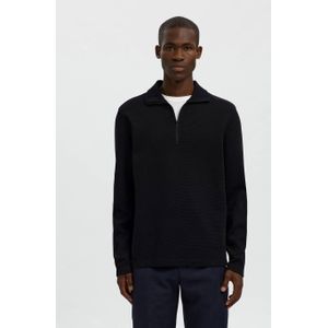 Katoenmix - Sweatvest - Regular-fit - Hoge Kraag - Kwartrits - Lange Mouwen