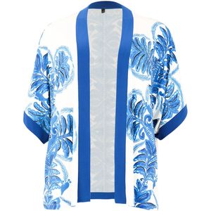 Yoek kimono met all over print donkerblauw/wit