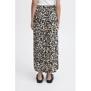 ICHI midi rok IHMARRAKECH met panterprint zwart/ bruin/ beige