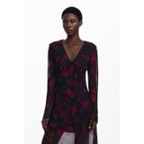 Desigual - A-lijn Jurk - Rood - Mesh Stof - V-hals