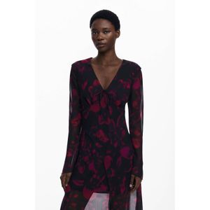 Desigual - A-lijn Jurk - Rood - Mesh Stof - V-hals