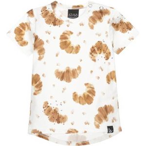Babystyling baby T-shirt met all over print wit/bruin