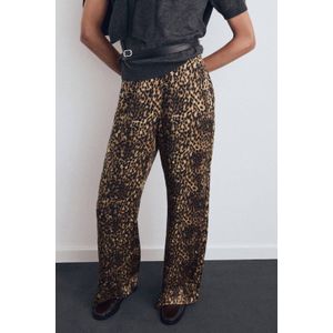 Mango high waist broek met panterprint bruin