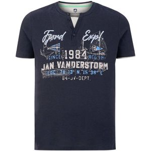 Jan Vanderstorm T-shirt NIELS Plus Size met printopdruk donkerblauw