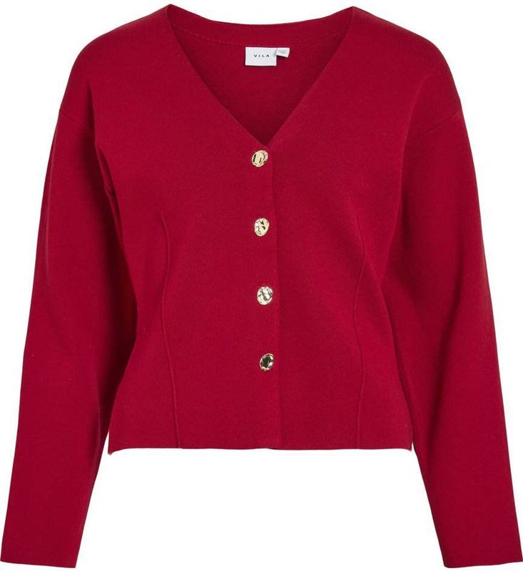 Vila - Way - Gebreid Vest - Rood - V-Hals