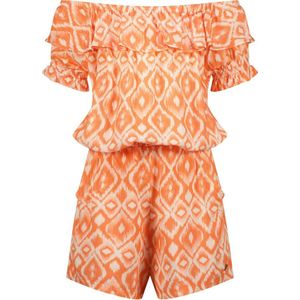 Vingino off shoulder playsuit Phelena met all over print licht neonoranje/wit