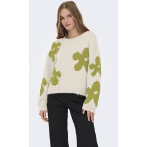 ONLY gebloemde trui ecru gebreid