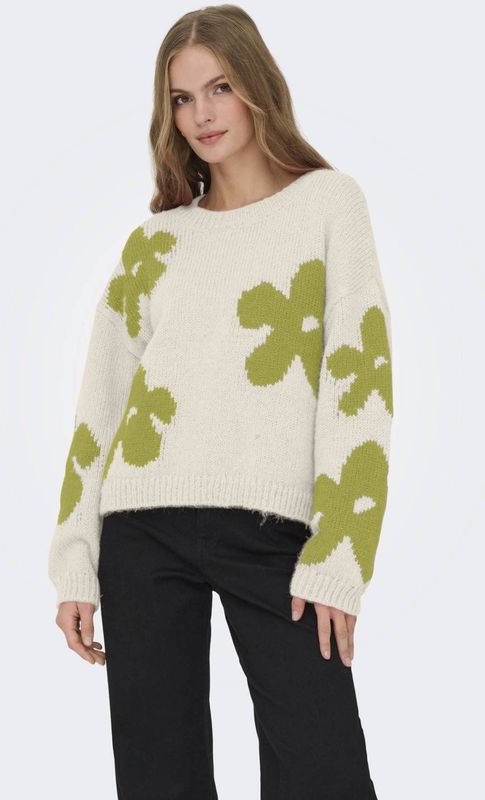ONLY gebloemde trui ecru gebreid