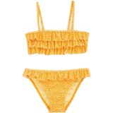 WE Fashion bandeau bikini met ruches geel/wit