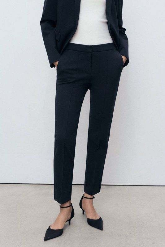 Mango - Straight Regular Waist Pantalon - Donkerblauw