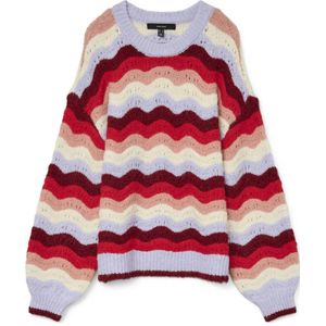 Vero Moda - Vmdoja Ls O-neck Pullover - Trui - Baby Lavender/Stripes W. Syrah/Ribbon Red/Ros