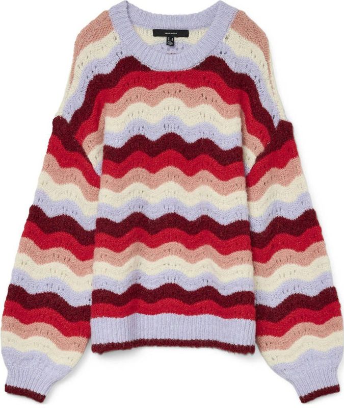 Vero Moda - Vmdoja Ls O-neck Pullover - Trui - Baby Lavender/Stripes W. Syrah/Ribbon Red/Ros