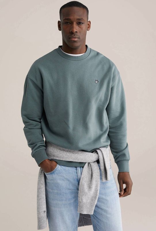WE Fashion - Heren oversized sweater - Oversized - Zeegroen - Katoen - Maat: XS