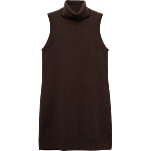 Mango wollen jurk met col gebreid donkerbruin