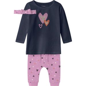 NAME IT BABY longsleeve + broek + haarband NBFVANDORA donkerblauw/roze