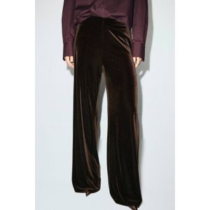 Mango fluwelen wide leg high waist broek bruin