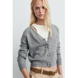 MANGO - Gebreid Vest - Grijs - V-hals - Lange Mouw