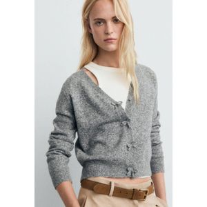 MANGO - Gebreid Vest - Grijs - V-hals - Lange Mouw