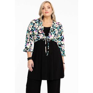 Yoek bolero DOLCE van travelstof met all over print zwart/geel/roze