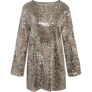 NOISY MAY Curve mini jurk met panterprint met pailletten beige