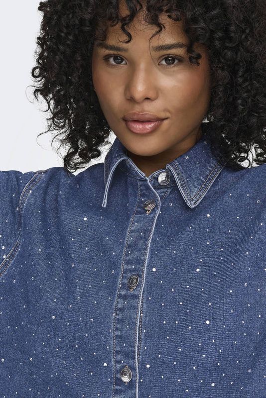 Denim Shirt - Cropped Fit - Langsleeve - Shirtkraag - Balloon Sleeves